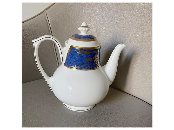 cafetière Cartier Bone China Or 24k "La Maison du Shogun" Blanc Bleu Doré - vue 5