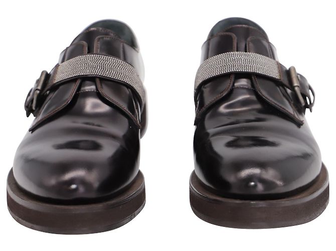 Brunello Cucinelli Oxford Shoes with Buckle in Brown Leather - vue 2
