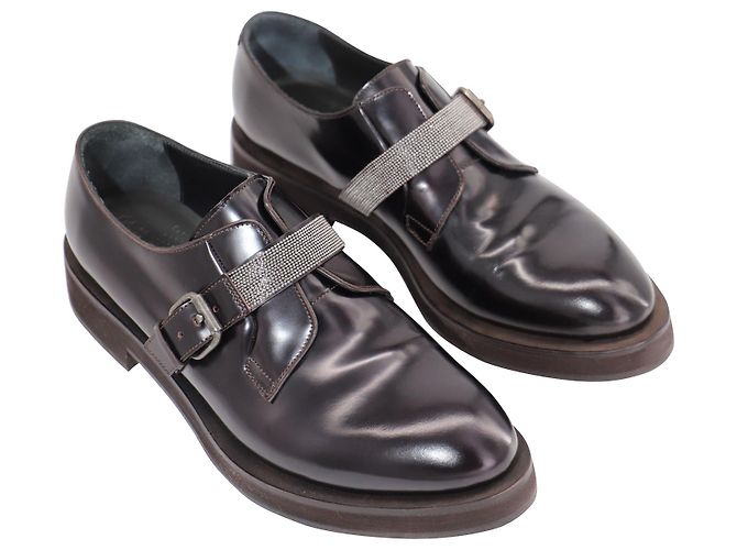 Brunello Cucinelli Oxford Shoes with Buckle in Brown Leather - vue 5