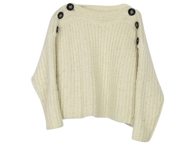 Isabel Marant Pullover mit Knopfdetail aus weißer Wolle Roh - Ansicht 3