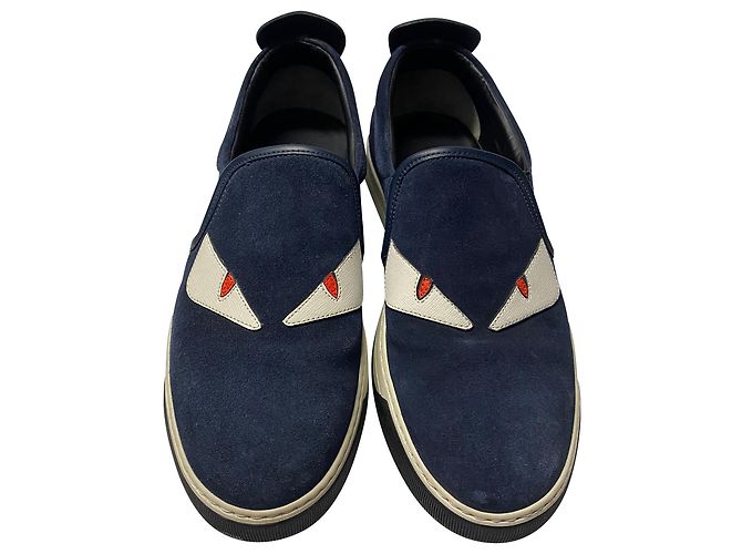 Mostro Fendi 3Sneakers Slip-On D Eyes in camoscio blu navy - vista 2