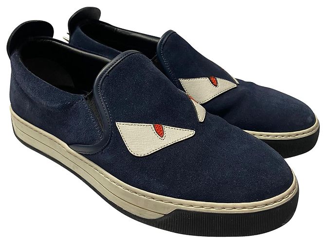 Mostro Fendi 3Sneakers Slip-On D Eyes in camoscio blu navy - vista 3