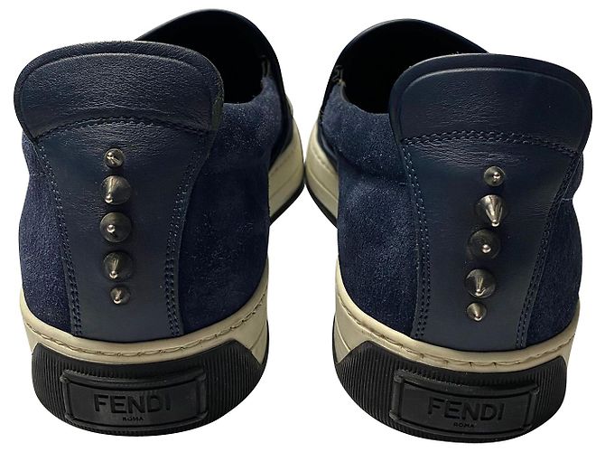 Mostro Fendi 3Sneakers Slip-On D Eyes in camoscio blu navy - vista 4