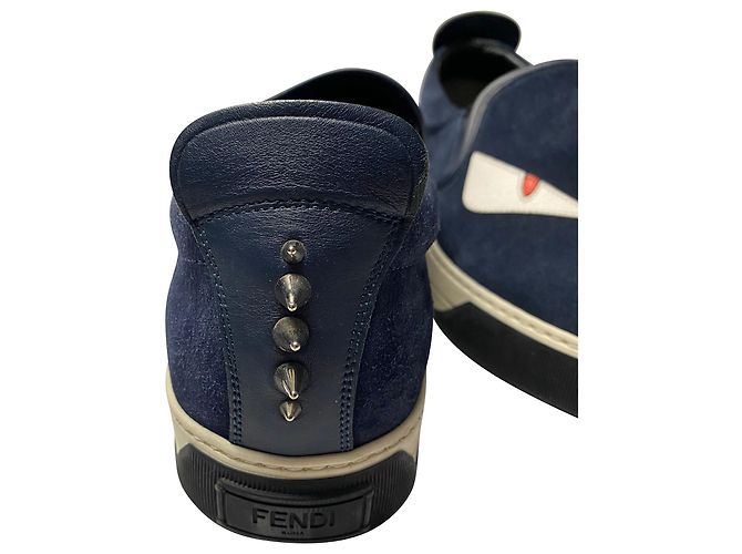 Mostro Fendi 3Sneakers Slip-On D Eyes in camoscio blu navy - vista 6