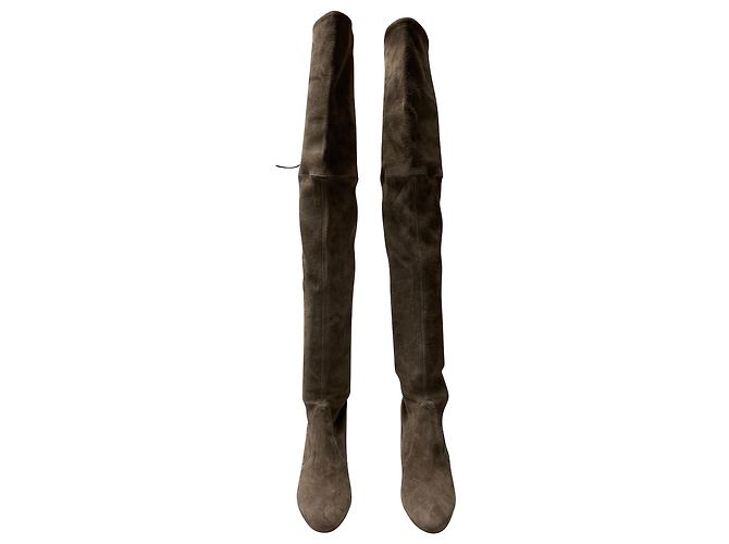 Stuart Weitzman Highland Overknee-Stiefel aus grauem Wildleder - Ansicht 2