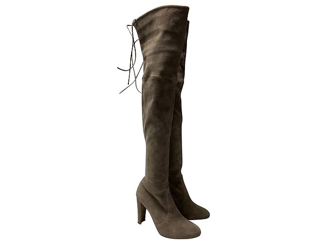 Stuart Weitzman Highland Overknee-Stiefel aus grauem Wildleder - Ansicht 3
