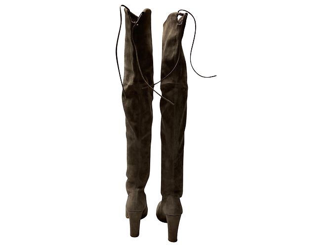 Stuart Weitzman Highland Overknee-Stiefel aus grauem Wildleder - Ansicht 4
