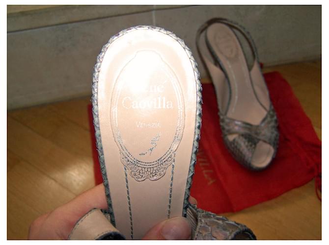 Rene Caovilla Python Sandalen mit Plateau Beige - Ansicht 3