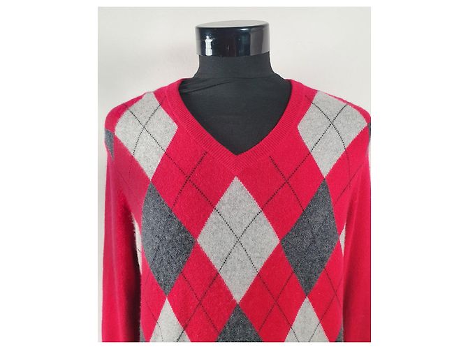 Autre Marque Apt. 9 Kaschmir Pullover mit V-Ausschnitt Rauten Rot Mehrfarben - Ansicht 2