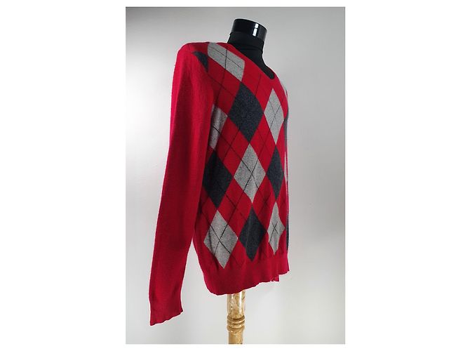 Autre Marque Apt. 9 Kaschmir Pullover mit V-Ausschnitt Rauten Rot Mehrfarben - Ansicht 3