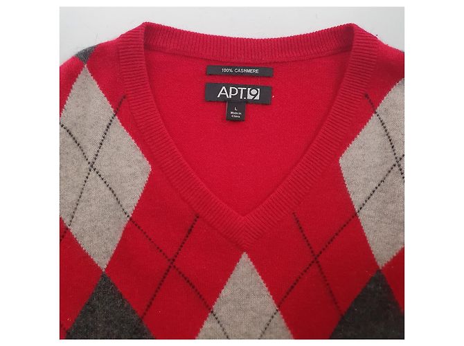Autre Marque Apt. 9 Kaschmir Pullover mit V-Ausschnitt Rauten Rot Mehrfarben - Ansicht 5