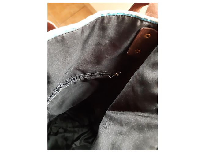 Autre Marque Bohemian Canvas Handtasche Schwarz Multicolour mit braunen Ledergriffen - Ansicht 7