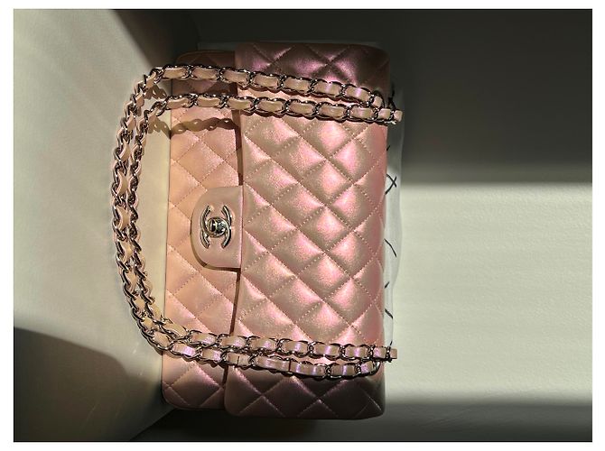 2.55 Sac Chanel Piel de ternera irisada y metal plateado Rosa - vista 12