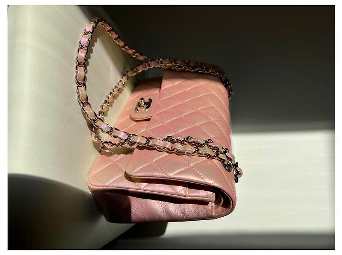 2.55 Sac Chanel Piel de ternera irisada y metal plateado Rosa - vista 20
