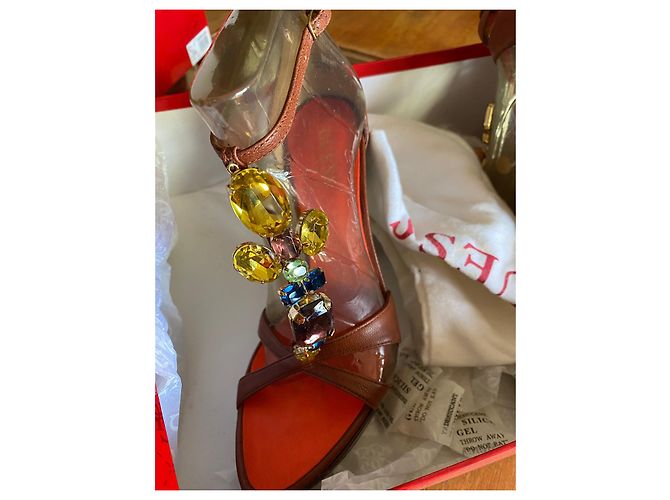 Sandali Guess in pelle marroni con cristalli Marrone - vista 8