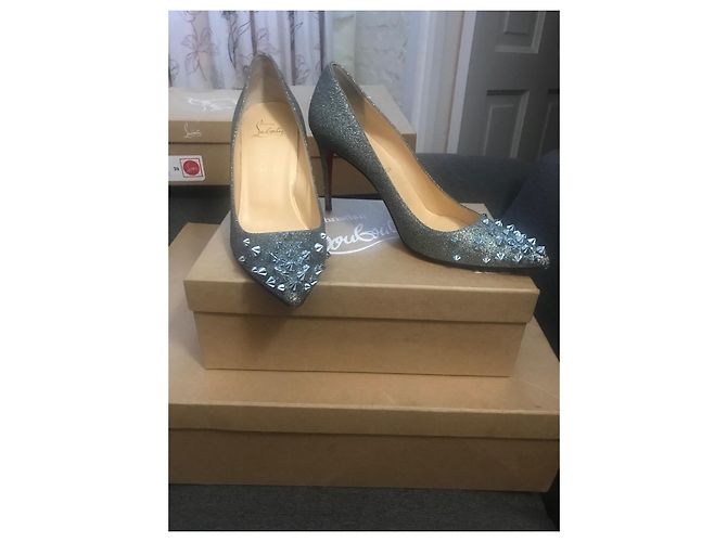 Christian Louboutin SpikyShell 85mm Pumps mit Glitzer Metallisch Dunkelblau - Ansicht 2