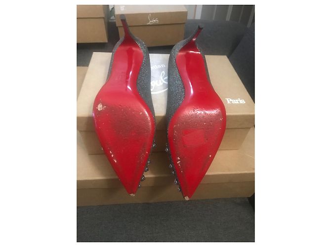 Christian Louboutin SpikyShell 85mm Pumps mit Glitzer Metallisch Dunkelblau - Ansicht 3