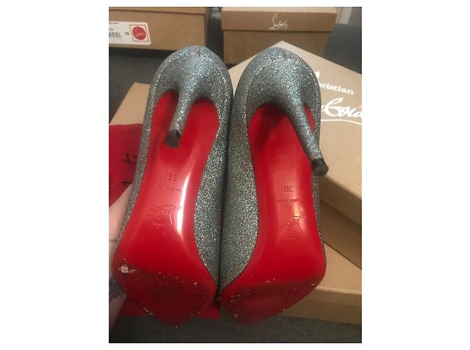 Christian Louboutin SpikyShell 85mm Pumps mit Glitzer Metallisch Dunkelblau - Ansicht 5