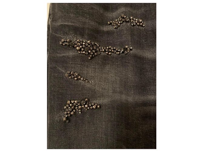 Jeans Gucci in denim distressed con studio e ricamo di cristalli Nero - vista 3