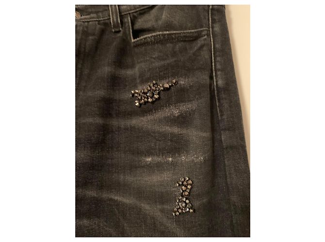 Jeans Gucci in denim distressed con studio e ricamo di cristalli Nero - vista 4