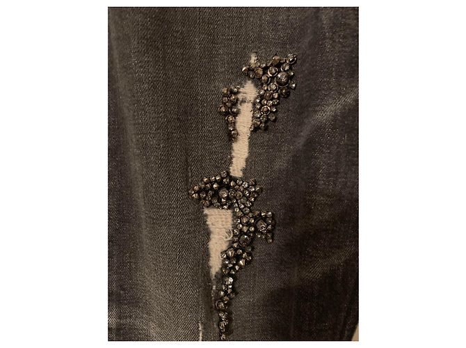 Jeans Gucci in denim distressed con studio e ricamo di cristalli Nero - vista 5