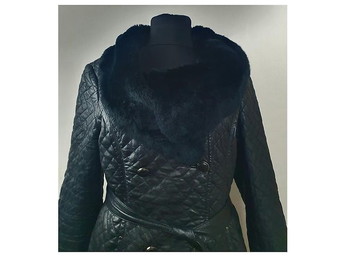 Autre Marque Didier Parakian Schwarze Lederjacke mit Rex Kaninchenfell - Ansicht 2