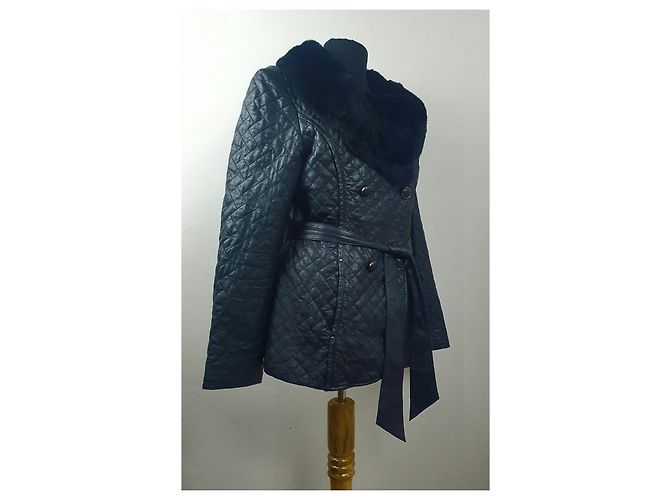 Autre Marque Didier Parakian Schwarze Lederjacke mit Rex Kaninchenfell - Ansicht 3
