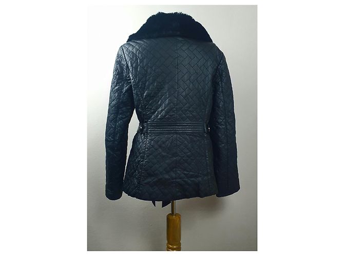 Autre Marque Didier Parakian Schwarze Lederjacke mit Rex Kaninchenfell - Ansicht 4
