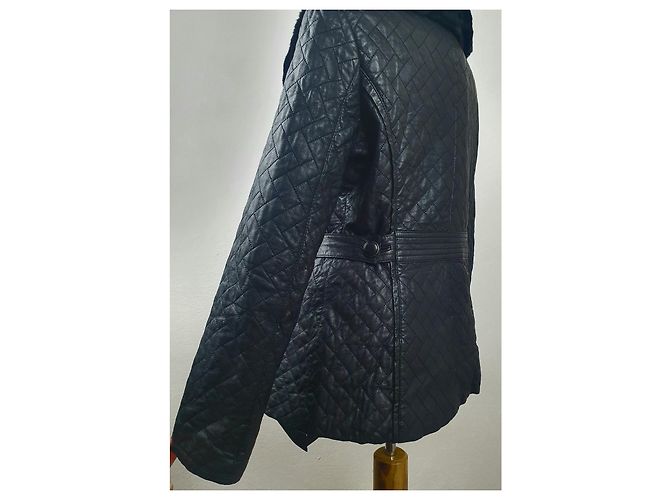 Autre Marque Didier Parakian Schwarze Lederjacke mit Rex Kaninchenfell - Ansicht 5