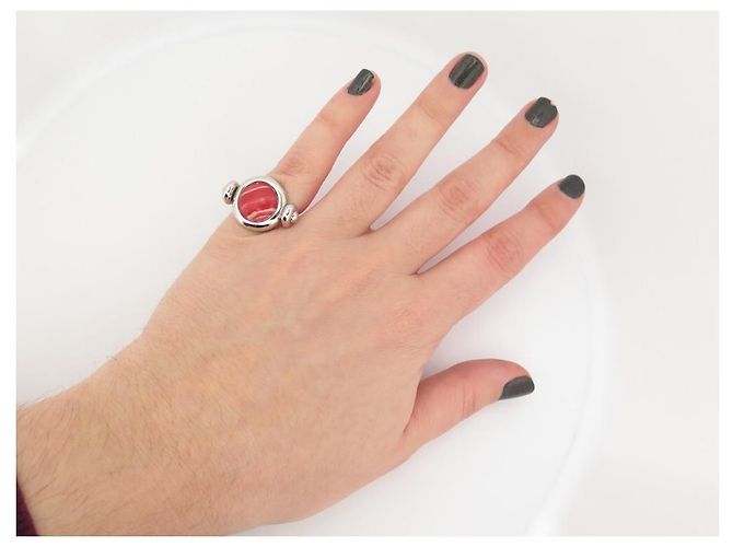 Hermès HERMES-RINGGRÖSSE 50 SILBERRING PALLADIUMSTAHL & ROSÉMARMOR LACKIERTER SILBERRING - Ansicht 8