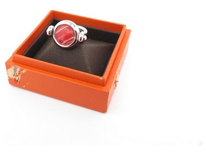 Hermès HERMES-RINGGRÖSSE 50 SILBERRING PALLADIUMSTAHL & ROSÉMARMOR LACKIERTER SILBERRING - Ansicht 9