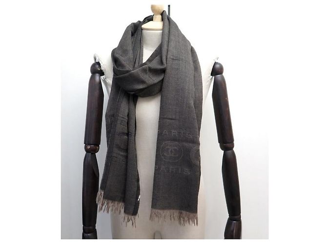 STOLA CHANEL LOGO CC 31 SCIARPA RUE CAMBON IN CASHMERE E LANA MARRONE - vista 6
