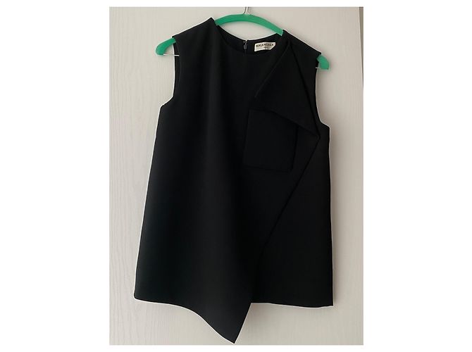 Top asimétrico sin mangas de crepé negro Balenciaga - vista 2