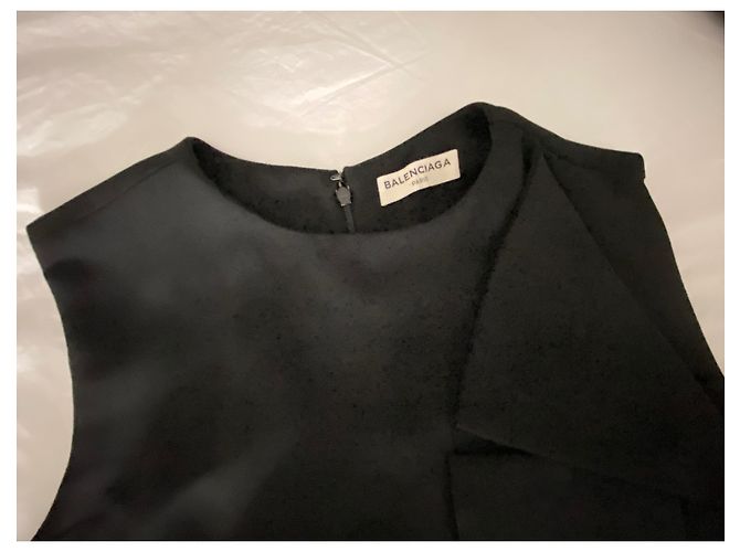 Top asimétrico sin mangas de crepé negro Balenciaga - vista 7