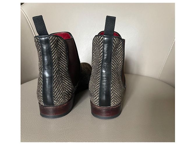 Autre Marque boots à élastique et Tweed Carmina - Paire unique fabriquée sur commande spéciale Rouge Blanc cassé Marron foncé - vue 11