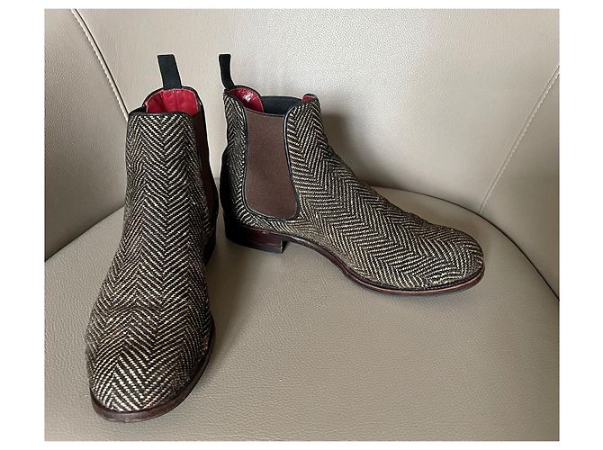 Autre Marque boots à élastique et Tweed Carmina - Paire unique fabriquée sur commande spéciale Rouge Blanc cassé Marron foncé - vue 12