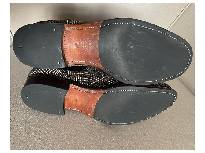 Autre Marque boots à élastique et Tweed Carmina - Paire unique fabriquée sur commande spéciale Rouge Blanc cassé Marron foncé - vue 13