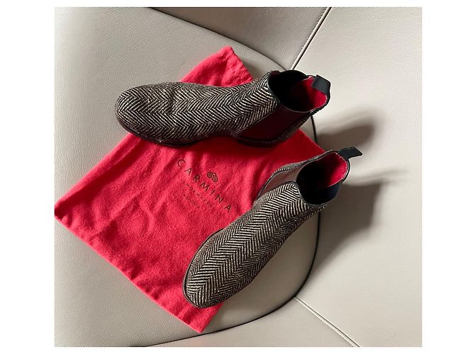 Autre Marque boots à élastique et Tweed Carmina - Paire unique fabriquée sur commande spéciale Rouge Blanc cassé Marron foncé - vue 15