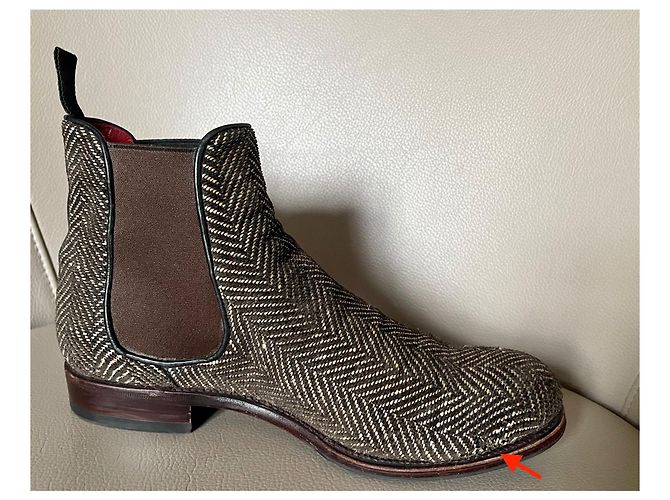Autre Marque boots à élastique et Tweed Carmina - Paire unique fabriquée sur commande spéciale Rouge Blanc cassé Marron foncé - vue 16
