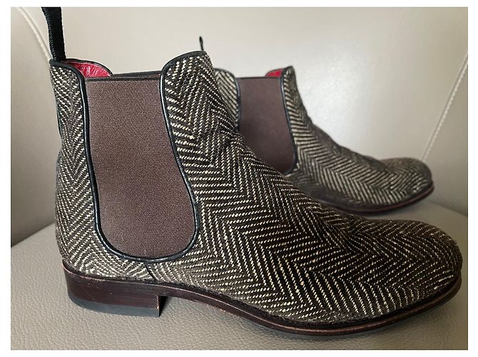 Autre Marque boots à élastique et Tweed Carmina - Paire unique fabriquée sur commande spéciale Rouge Blanc cassé Marron foncé - vue 3