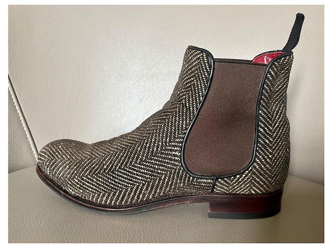 Autre Marque boots à élastique et Tweed Carmina - Paire unique fabriquée sur commande spéciale Rouge Blanc cassé Marron foncé - vue 4
