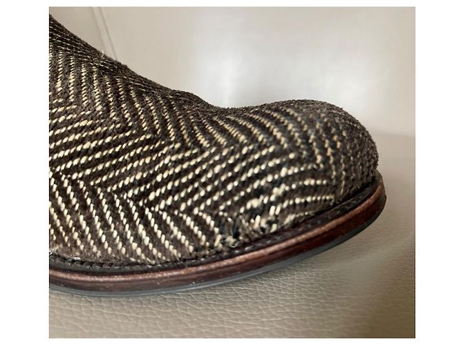 Autre Marque boots à élastique et Tweed Carmina - Paire unique fabriquée sur commande spéciale Rouge Blanc cassé Marron foncé - vue 5
