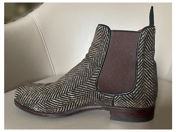 Autre Marque boots à élastique et Tweed Carmina - Paire unique fabriquée sur commande spéciale Rouge Blanc cassé Marron foncé - vue 6