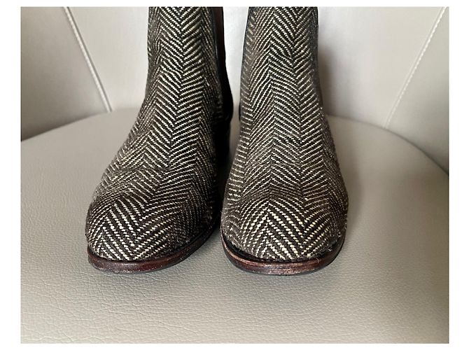 Autre Marque boots à élastique et Tweed Carmina - Paire unique fabriquée sur commande spéciale Rouge Blanc cassé Marron foncé - vue 7