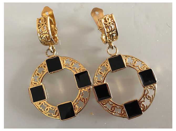Chanel Gripoix Ohrringe Schwarz Gold Gold hardware - Ansicht 2