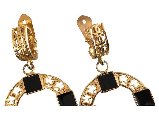 Chanel Gripoix Ohrringe Schwarz Gold Gold hardware - Ansicht 3