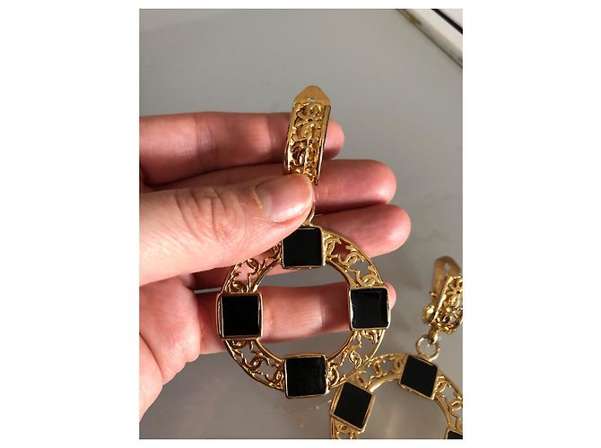 Chanel Gripoix Ohrringe Schwarz Gold Gold hardware - Ansicht 9