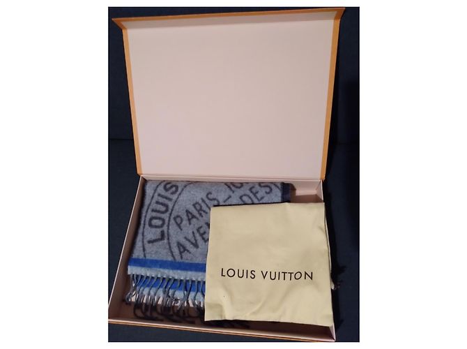Autre Marque Bufanda Louis Vuitton Gris Azul Cachemira Lana Azul marino - vista 2
