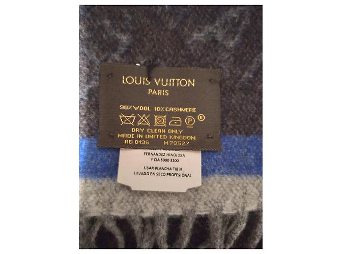 Autre Marque Bufanda Louis Vuitton Gris Azul Cachemira Lana Azul marino - vista 3