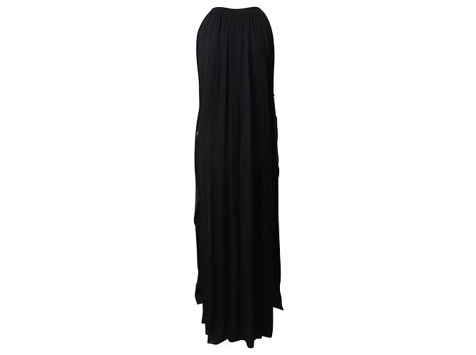 Lanvin Abendkleid mit Blumenapplikationen aus schwarzer Seide - Ansicht 2